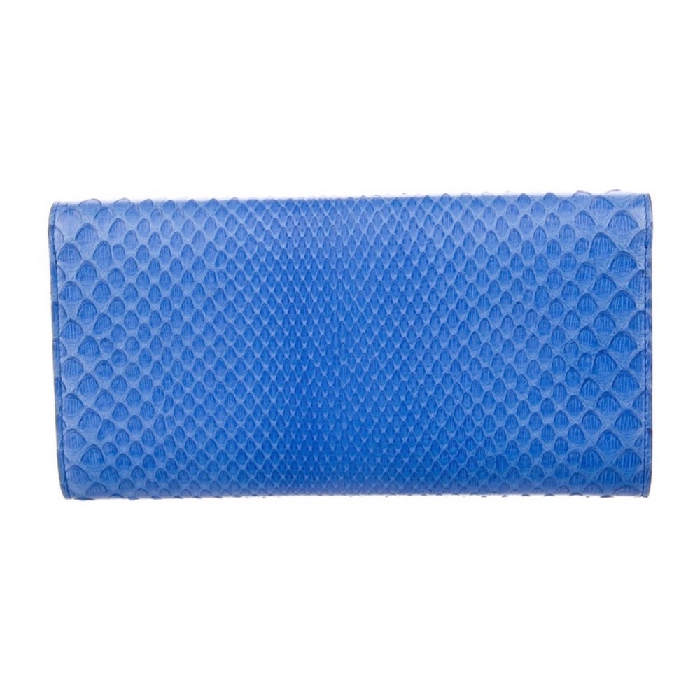 Smythson python leather clutch, Nile Blue - Picture 3 of 5
